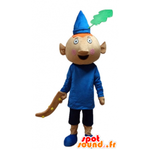 Maskot röd leprechaun, klädd i blå outfit, med hatt - Spotsound