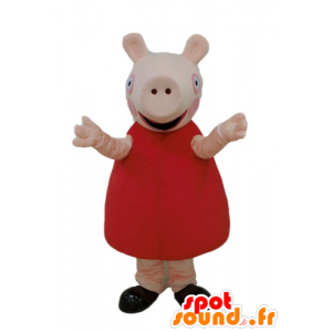 Vaaleanpunainen sika maskotti punainen mekko - MASFR23669 - sika Maskotteja