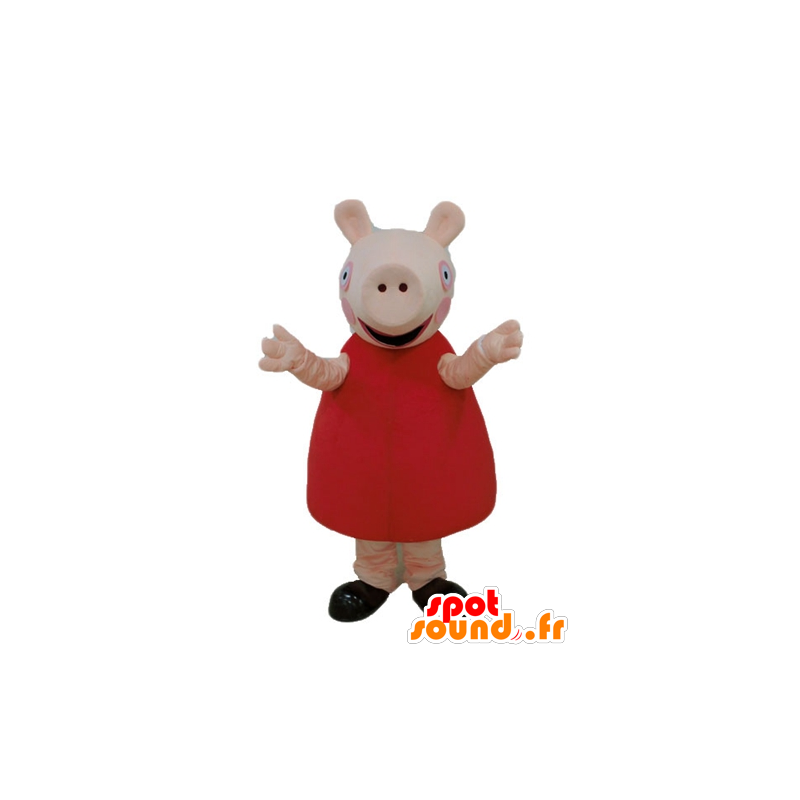 Mascotte de cochon rose avec une robe rouge - MASFR23669 - Mascottes Cochon