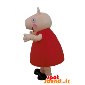 Mascotte de cochon rose avec une robe rouge - MASFR23669 - Mascottes Cochon