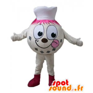 Snowman maskot, beige iskugle med kokkehue - Spotsound maskot