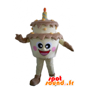 Mascotte de gâteau d'anniversaire géant, marron et jaune - MASFR23821 - Mascottes de patisserie