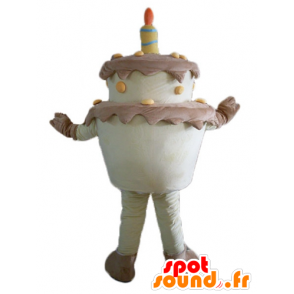 Mascotte de gâteau d'anniversaire géant, marron et jaune - MASFR23821 - Mascottes de patisserie