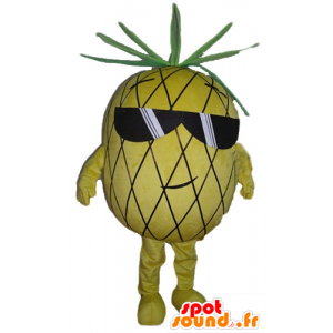 Mascotte ananas, giallo e verde, con gli occhiali da sole - MASFR23865 - Mascotte di frutta