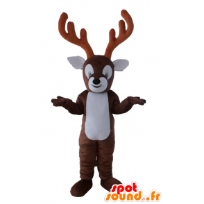 Brown and white reindeer mascot, with large wood - MASFR23925 - Animals of the forest