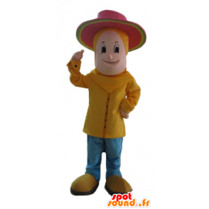 Menino mascote vestido de amarelo com um chapéu-de-rosa - MASFR24074 - Mascotes Boys and Girls