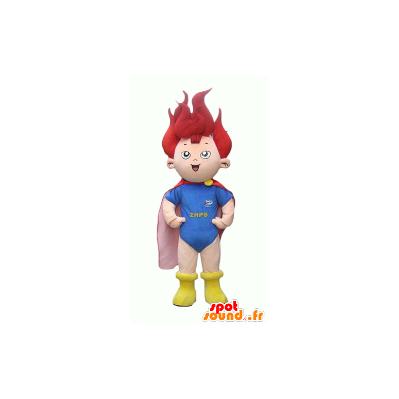 Sport Mortal Peer Koop Mascot kind, kleine superheld met rood haar in superheld mascotte  Kleur verandering Geen verandering Besnoeiing L (180-190 cm) Goed om te  fotograferen Neen Met de kleren? (indien aanwezig op de foto)