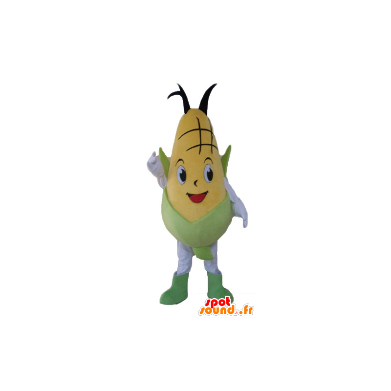 Cob mascot yellow and green corn, giant and smiling - MASFR24209 - Food mascot