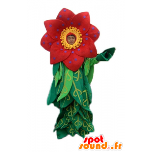 Mascotte de belle fleur rouge et jaune avec des feuilles - MASFR24250 - Mascottes de plantes