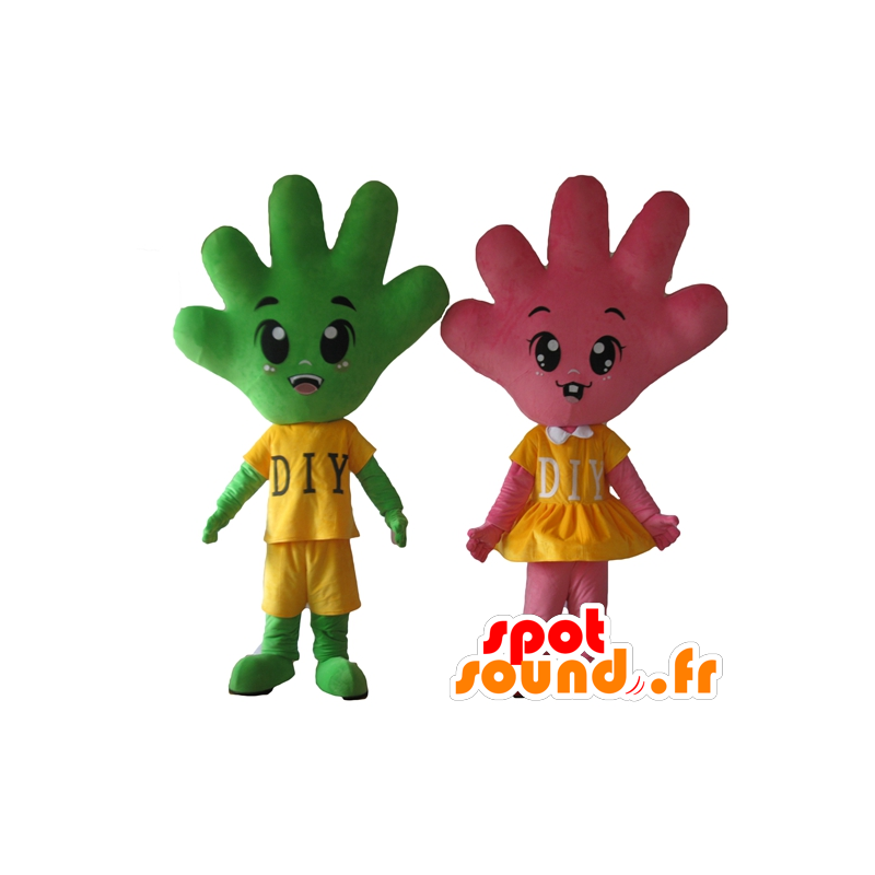 2 mascotte mani, uno rosa e uno verde, molto carino - MASFR24436 - Mascotte non classificati