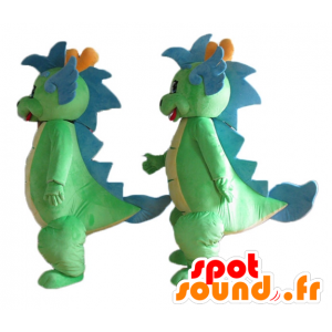 2 mascotte dinosauri verde e blu colorata e carina - MASFR24471 - Dinosauro mascotte