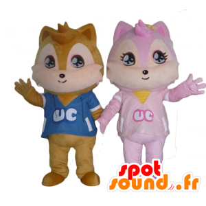 2 mascottes eekhoorns, een bruine en een roze - MASFR24472 - mascottes Squirrel