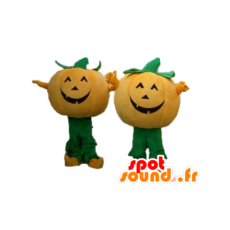 2 mascots orange and green pumpkins for Halloween - MASFR24490 - Halloween