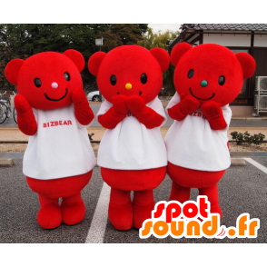 3 mascotes de pelúcia vermelho vestiu-se de branco - MASFR25116 - Yuru-Chara Mascotes japoneses