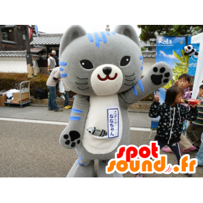 Mascot grijze en blauwe kat met een grote kop - MASFR25158 - Yuru-Chara Japanse Mascottes