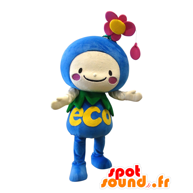 Mascotte d'ecoTarou-kun, fleur bleue, rose et jaune - MASFR25227 - Mascottes Yuru-Chara Japonaises