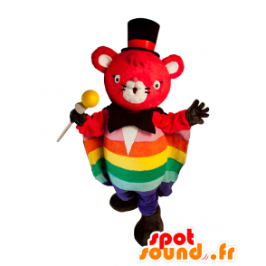 Toby mascotte, gatto bianco e rosso con un abito multicolore - MASFR25247 - Yuru-Chara mascotte giapponese