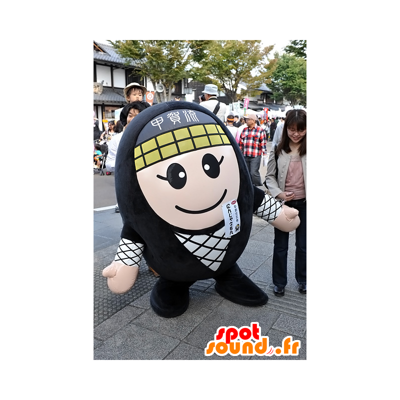 Mascot Ninjaemon, zwart en wit man, rond en lachend - MASFR25285 - Yuru-Chara Japanse Mascottes