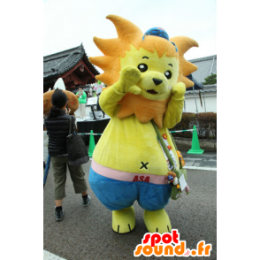 La mascota de Asa león amarillo y naranja con pantalones cortos azules - MASFR25288 - Yuru-Chara mascotas japonesas