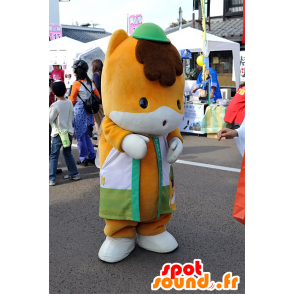 Mascotte Gunma-Chan, arancio e volpe bianca, con un cappuccio - MASFR25299 - Yuru-Chara mascotte giapponese