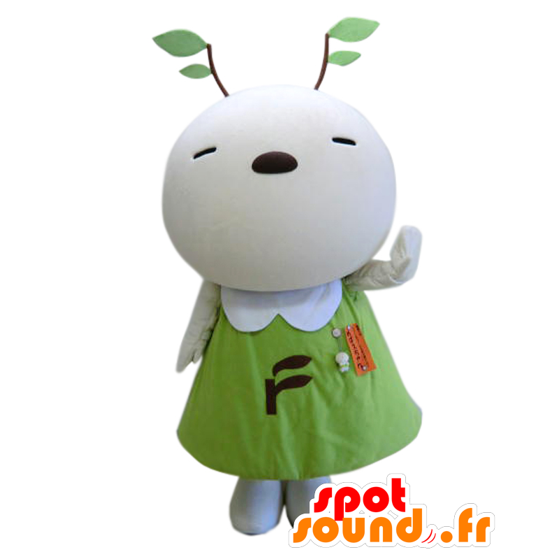 Mascotte Mebaechan, bianco orsacchiotto, vestita con foglie - MASFR25363 - Yuru-Chara mascotte giapponese