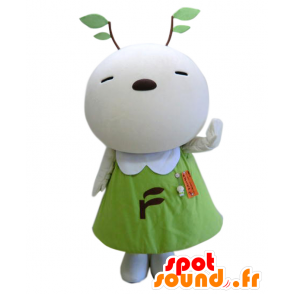 Mascota Mebaechan, oso de peluche blanco, vestido con hojas - MASFR25363 - Yuru-Chara mascotas japonesas