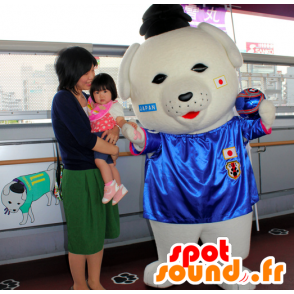 Hvit hund maskot, gigantiske, med en lue - MASFR25365 - Yuru-Chara japanske Mascots