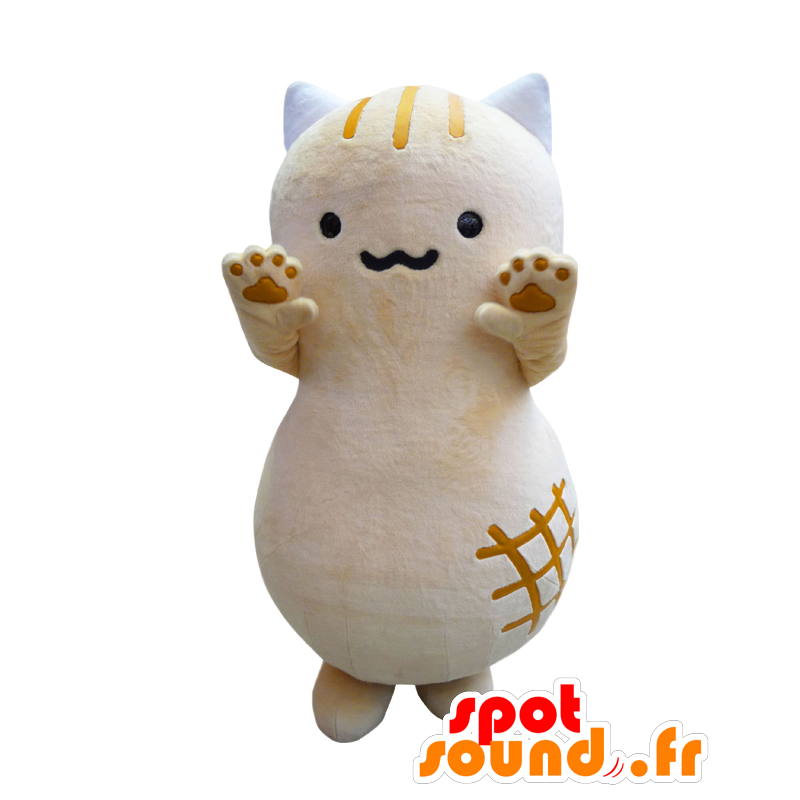 Mascotte de Pinyattsu, chat beige et blanc, avec des griffures - MASFR25376 - Mascottes Yuru-Chara Japonaises