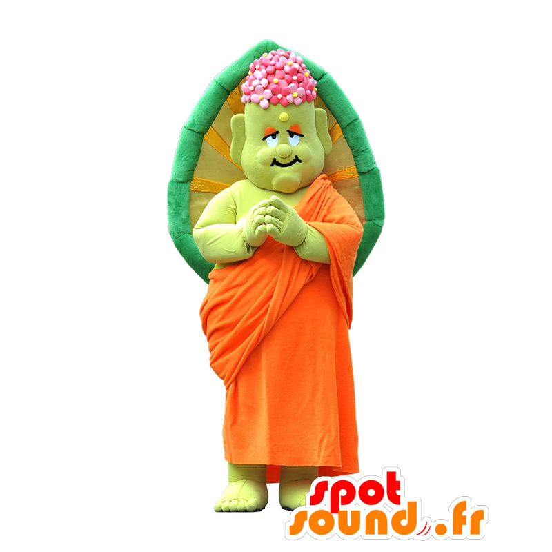 Mascota Shakame-kun, monje verde en el vestido tradicional de naranja - MASFR25433 - Yuru-Chara mascotas japonesas