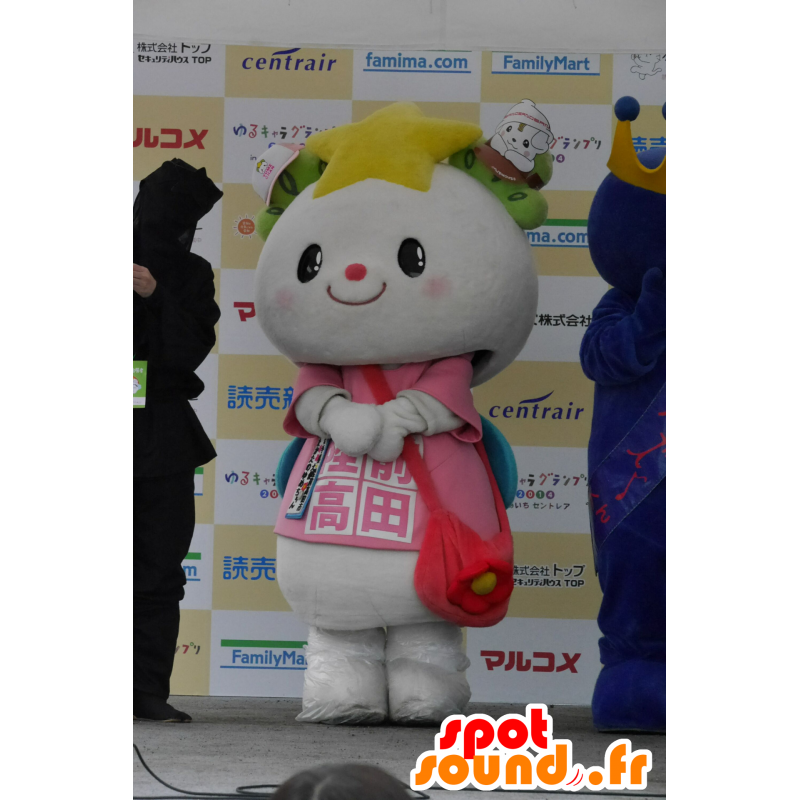 Mascotte Coniglio bianco vestita di rosa, con le ali blu - MASFR25468 - Yuru-Chara mascotte giapponese