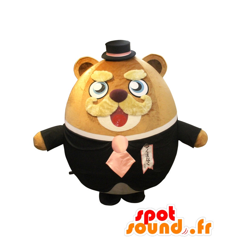 Mascot Kumanaku-sensei, round teddy, brown and mustache - MASFR25569 - Yuru-Chara Japanese mascots