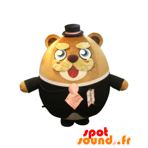 Mascot Kumanaku-sensei, round teddy, brown and mustache - MASFR25569 - Yuru-Chara Japanese mascots