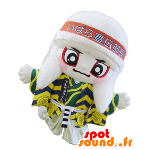 Maskot Denchuu-kun, Asiaté, bílá a žlutá - MASFR25592 - Yuru-Chara japonské Maskoti