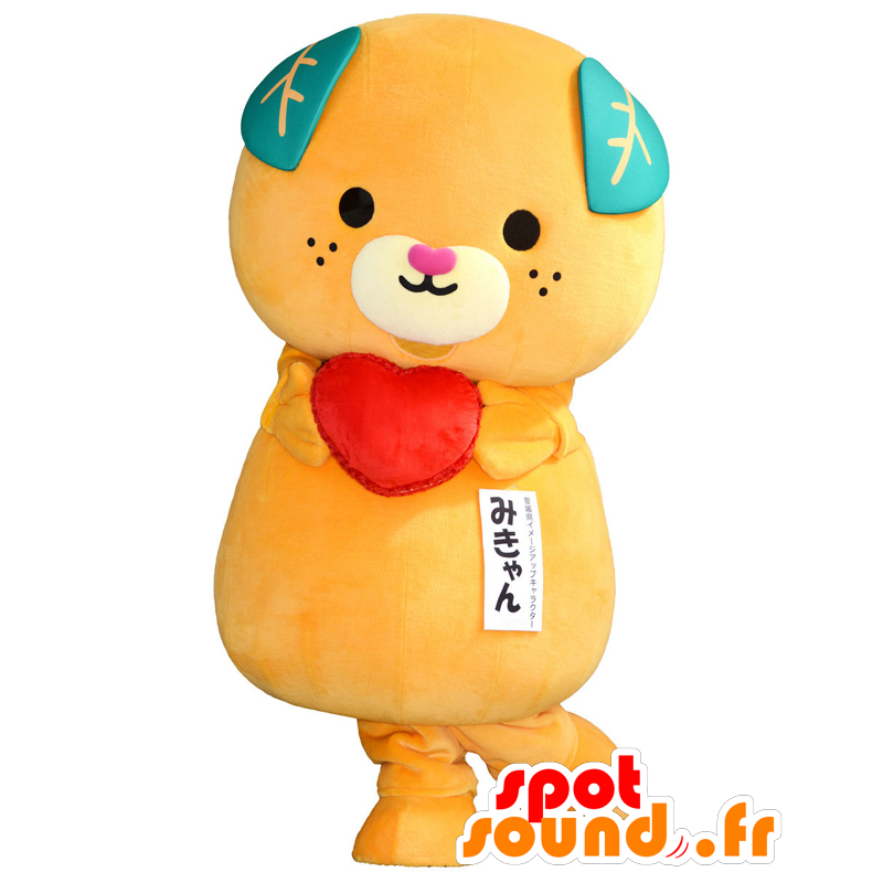 Maskot Mikyan, oranžový medvídek, s listy a srdce - MASFR25601 - Yuru-Chara japonské Maskoti