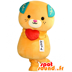 Mascotte de Mikyan, nounours orange, avec des feuilles et un cœur - MASFR25601 - Mascottes Yuru-Chara Japonaises