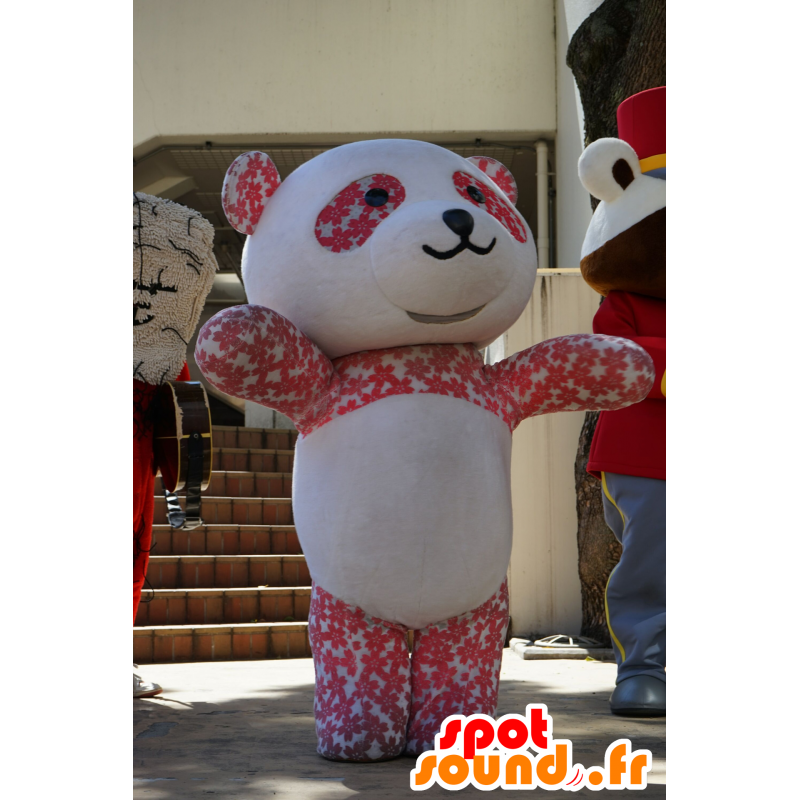 Panda Mascot bianco e rosa, con fiori - MASFR25602 - Yuru-Chara mascotte giapponese