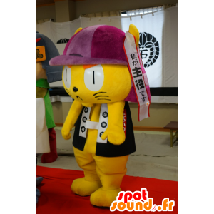 ゆるキャラマスコット日本人 の 紫色のヘルメットと黄色の猫のマスコットの侍 色変更 変化なし 切る L 180 190センチ 撮影に最適 番号 服とは 写真にある場合 番号 付属品 番号