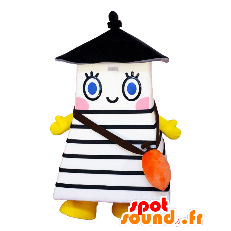 Mascot Nishinoto Akari, farol, igreja, templo preto e branco - MASFR25725 - Yuru-Chara Mascotes japoneses