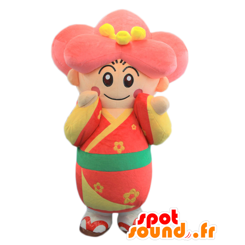 Umeko-chan maskot, rosa tjej, med en röd tunika - Spotsound