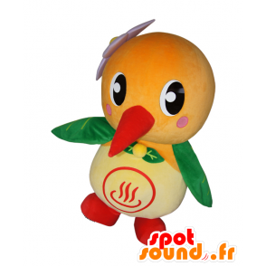 Yutotto mascotte, uccello, picchio, arancione e verde beige - MASFR25777 - Yuru-Chara mascotte giapponese