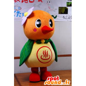 Yutotto mascotte, uccello, picchio, arancione e verde beige - MASFR25777 - Yuru-Chara mascotte giapponese