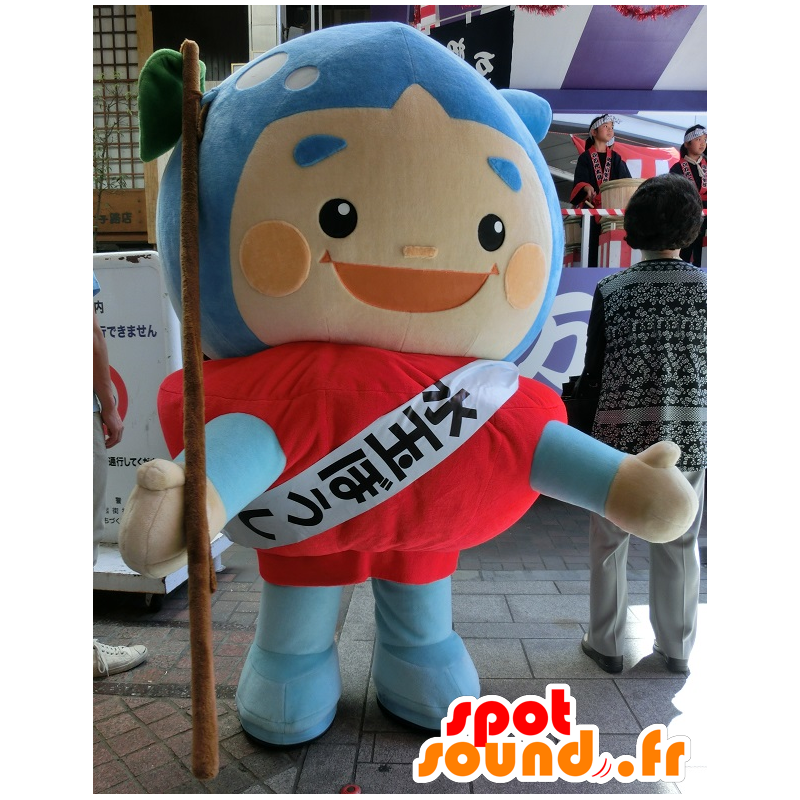 Mascotte de Polka Dot, bonhomme bleu et rouge, très souriant - MASFR25821 - Mascottes Yuru-Chara Japonaises