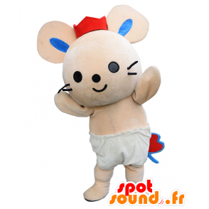 Tyuppi mascotte, muis, konijn beige met een witte slip - MASFR25837 - Yuru-Chara Japanse Mascottes