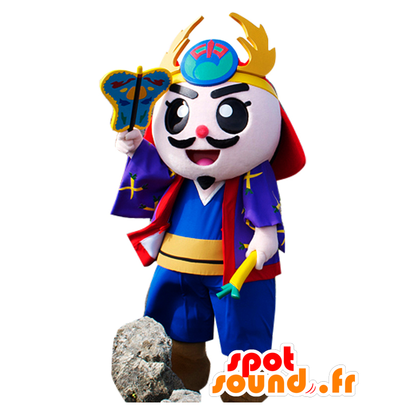 Mascot Gosamaru, samurai blauwe jurk, geel en rood - MASFR25888 - Yuru-Chara Japanse Mascottes