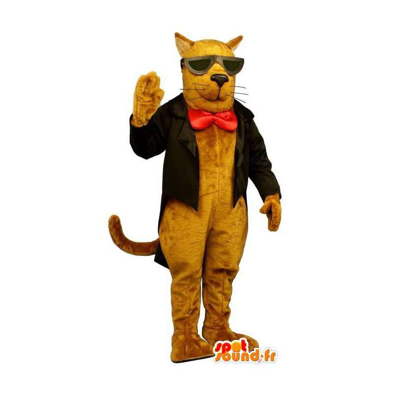 Mascotte gatto giallo-arancio con un abito nero - MASFR006844 - Mascotte gatto