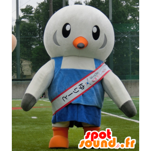 Atacado pássaro cinzento Mascot, pombo com roupa azul - MASFR25940 - Yuru-Chara Mascotes japoneses