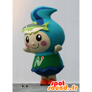 Mascot homem azul, lágrima, com um peixe - MASFR25987 - Yuru-Chara Mascotes japoneses