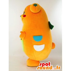 Mascotte de Mikarun, ours orange avec une poche et des ailes - MASFR26028 - Mascottes Yuru-Chara Japonaises