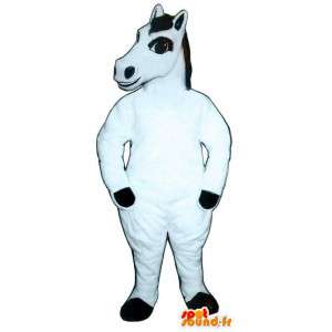 Mascot cavalo marrom e branco, gigante e sorrindo em mascotes