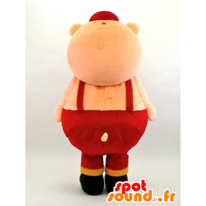 Futoshi mascot, big pig in red overalls - MASFR26077 - Yuru-Chara Japanese mascots